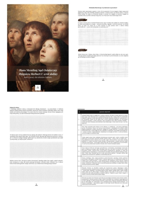 Karty pracy do tekstów kultury - H. Memling "Sąd Ostateczny", Z. Herbert "U wrót doliny" [ebook]