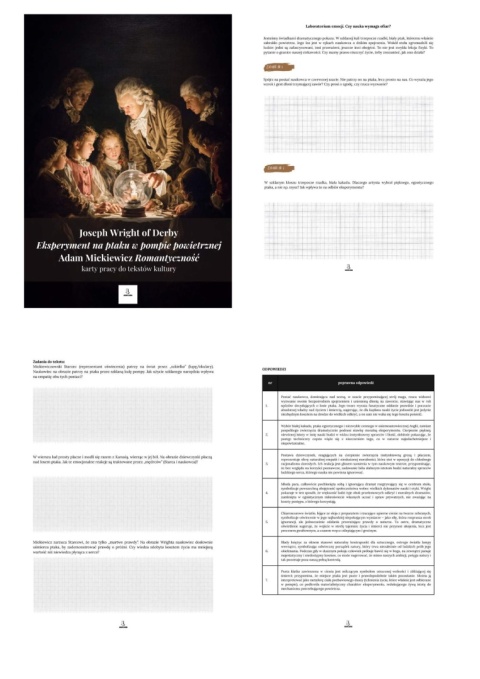 Karty pracy do tekstów kultury - J. Wright "Eksperyment na ptaku w pompie powietrznej", A. Mickiewicz "Romantyczność" [ebook]